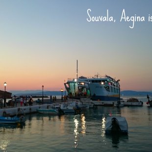 The ferryboat "Osios David" at Souvala, Aegina island Greece