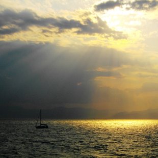 Sunset  sailing... leaving Souvala, Aegina island, Greece