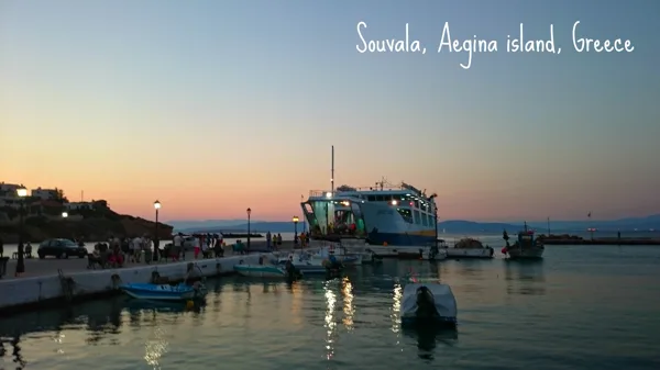 The ferryboat "Osios David" at Souvala, Aegina island Greece