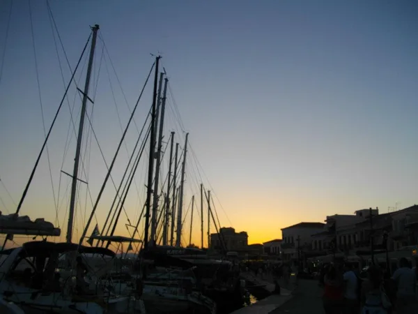 Yachts moor at Aegina’s busy and lively port