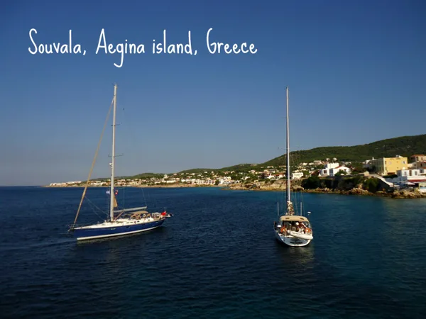 Sailing Yaghts just outside the port of Souvala, Aegina island Greece